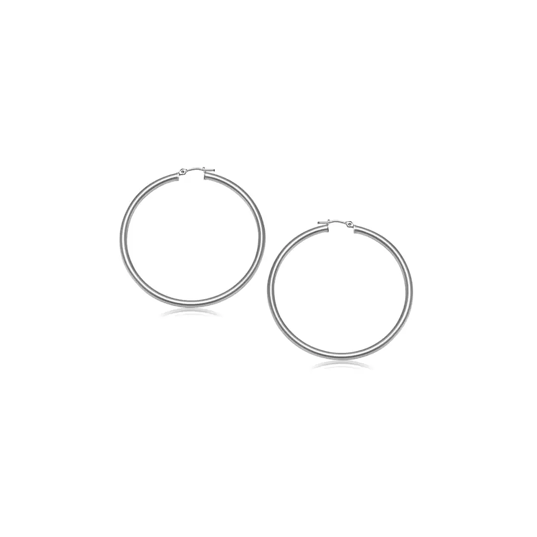 10k White Gold Polished Hoop Earrings (15 mm)