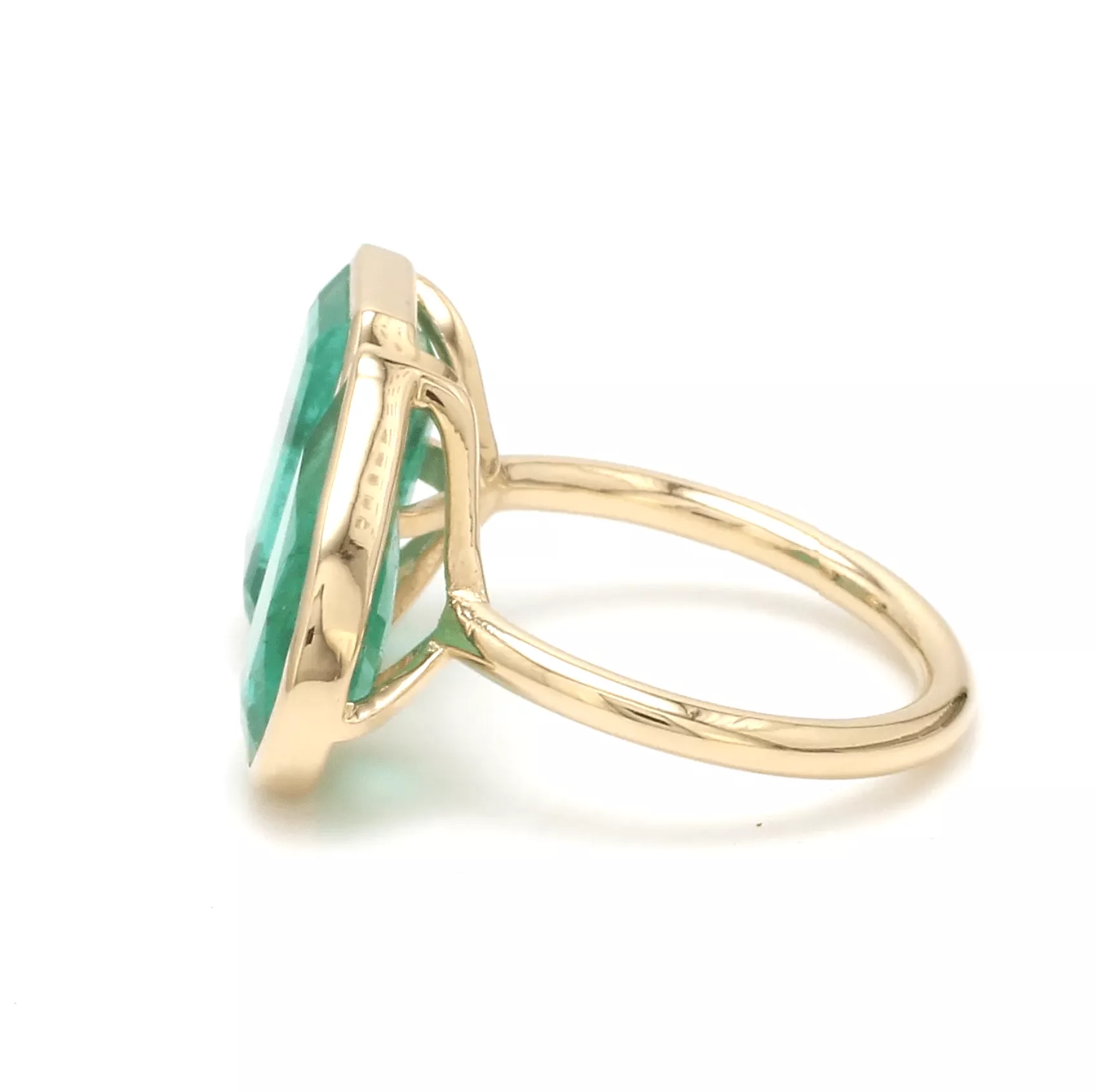 14K & 18K Gold Emerald Double Stone Bezel Ring, Emerald & Pear cuts