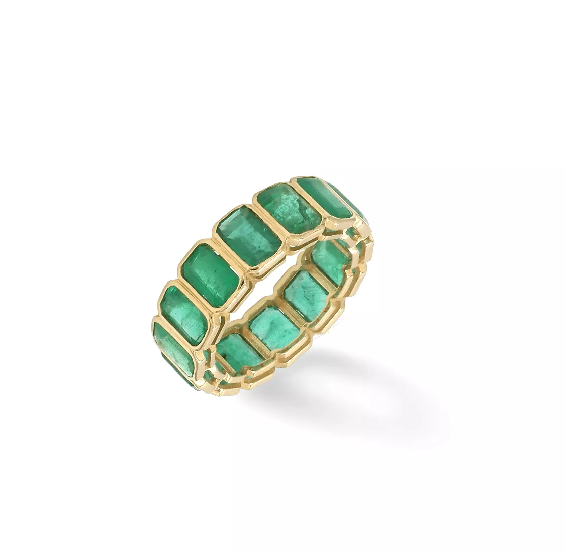 14K & 18K Gold Emerald Eternity Ring, Bezel Set