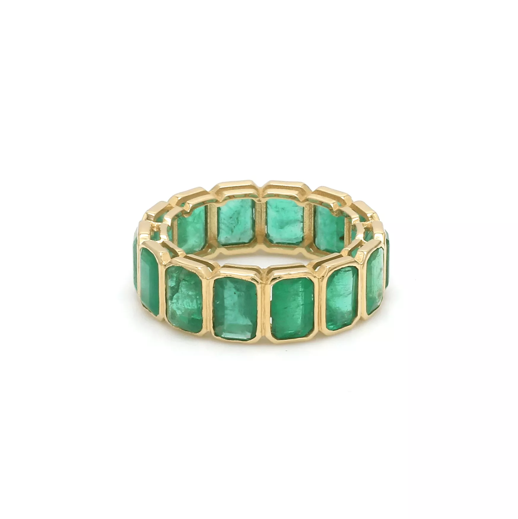 14K & 18K Gold Emerald Eternity Ring, Bezel Set