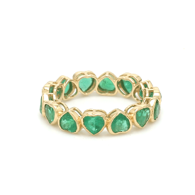 14K & 18K Gold Emerald Heart Eternity Band, Bezel Set