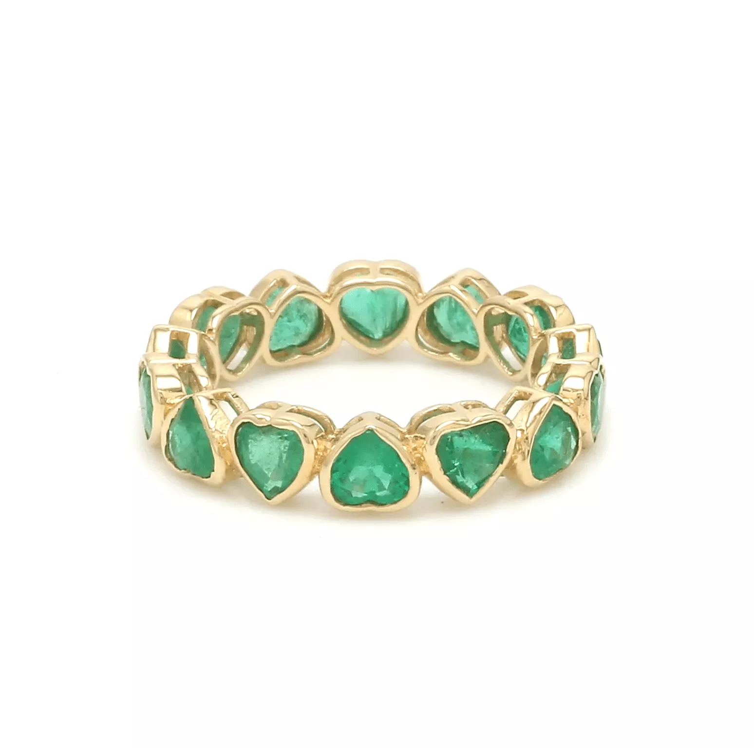 14K & 18K Gold Emerald Heart Eternity Band, Bezel Set