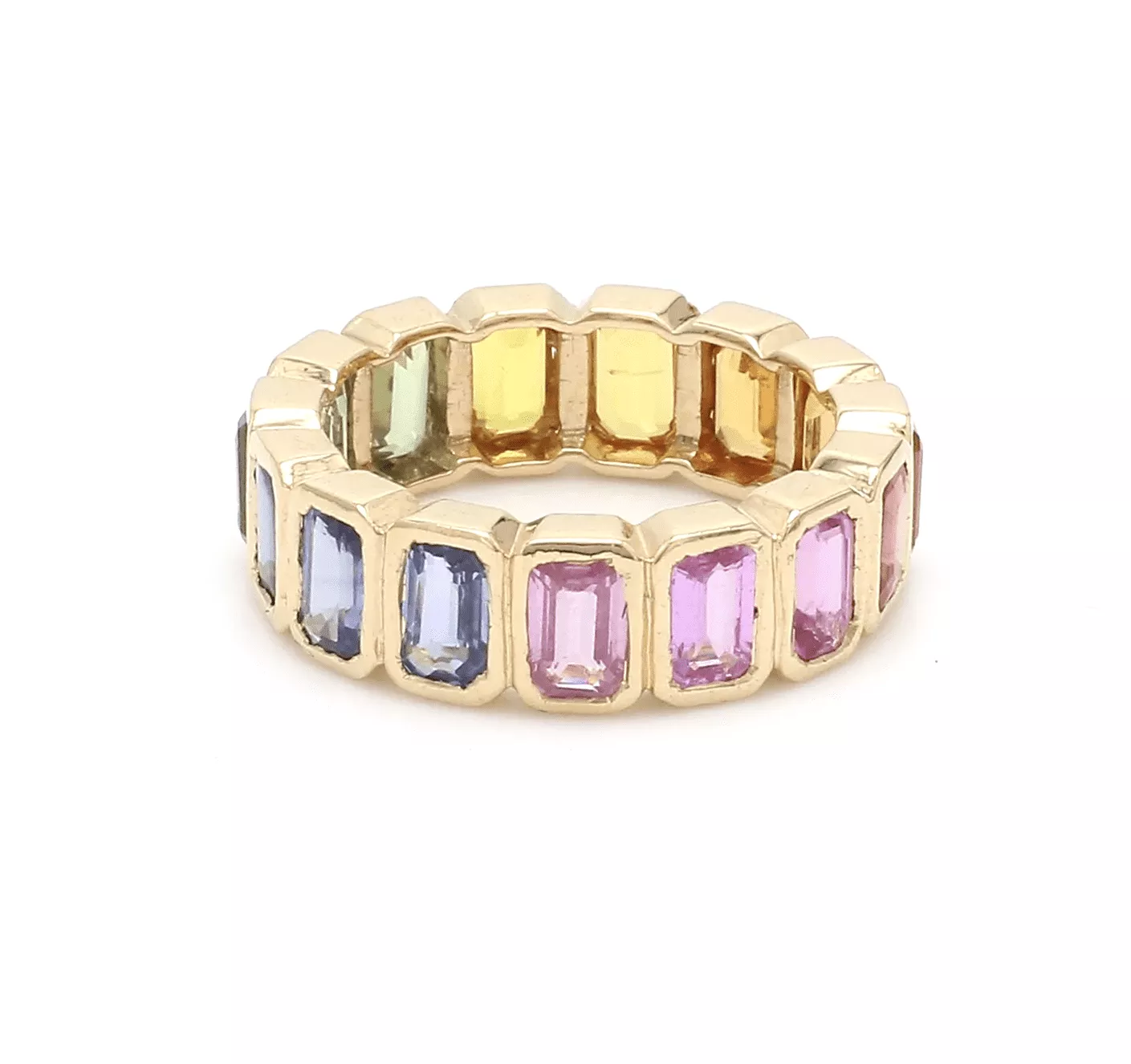 14K & 18K Gold Rainbow Eternity Ring, Bezel Set