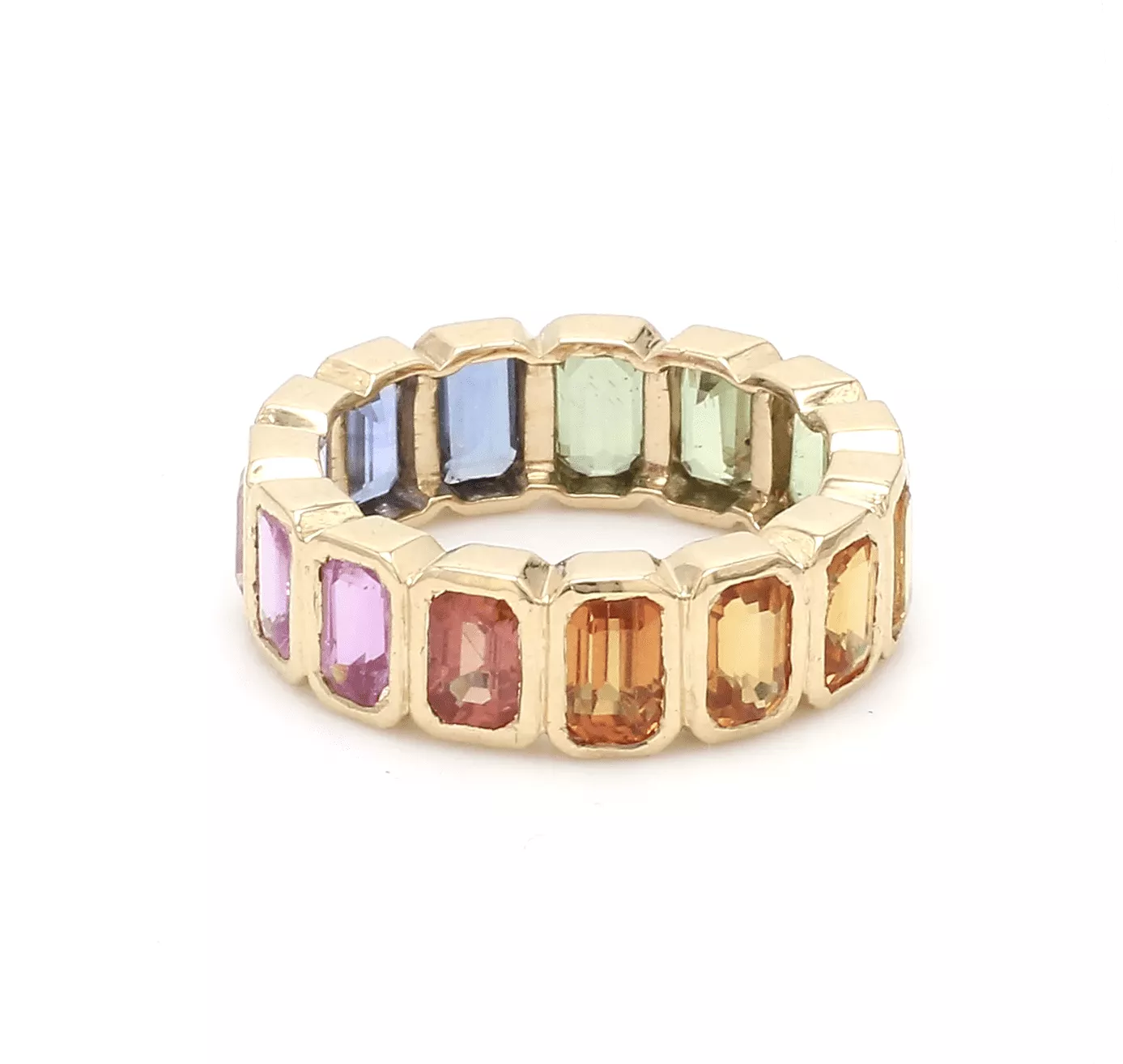 14K & 18K Gold Rainbow Eternity Ring, Bezel Set