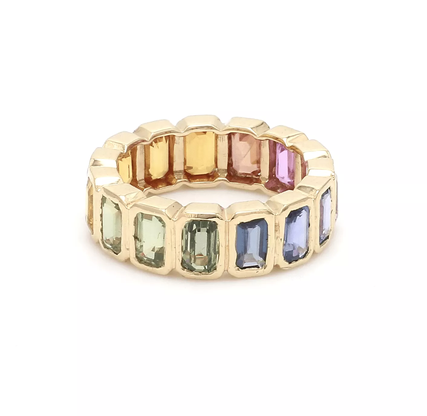 14K & 18K Gold Rainbow Eternity Ring, Bezel Set