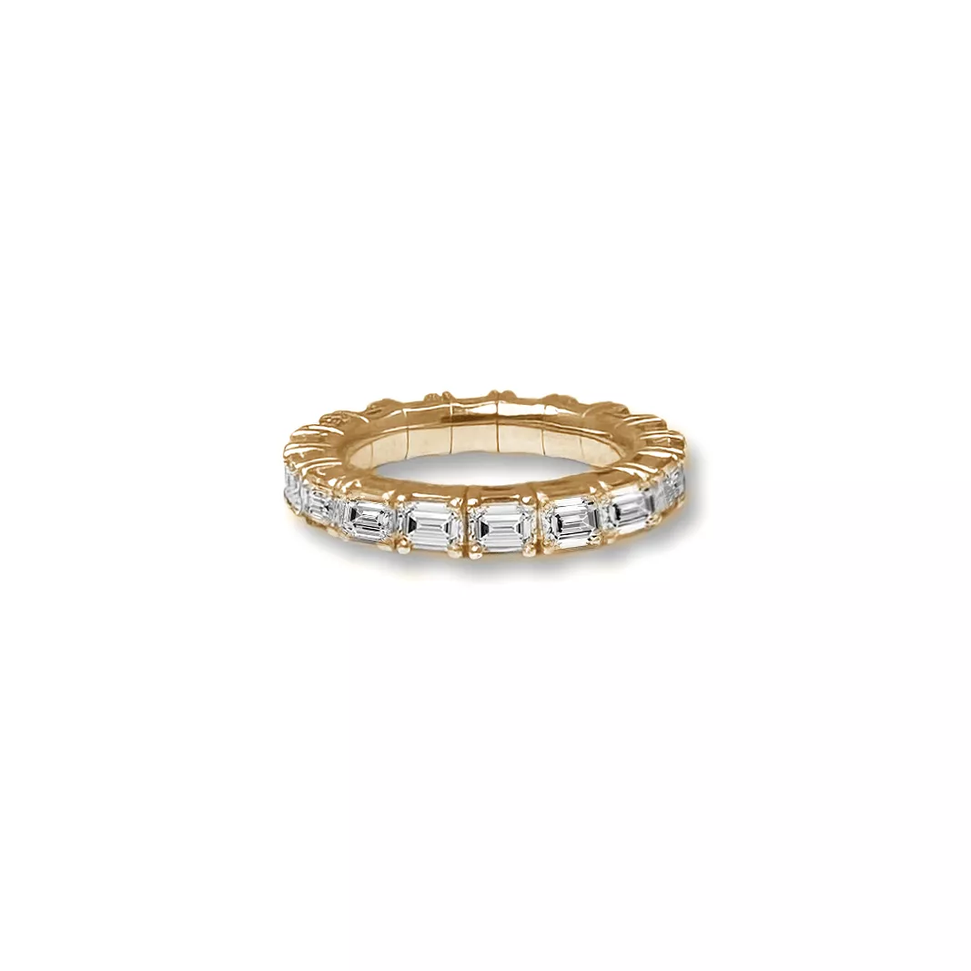 18K Gold East West Stretch & Stack Emerald Cut Diamond Eternity Rings, Lab Grown Diamonds