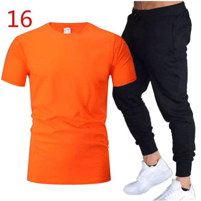 2Pieces Sets Men Casual Fitness Sport Suit Short Sleeve t Shirt+ Trousers