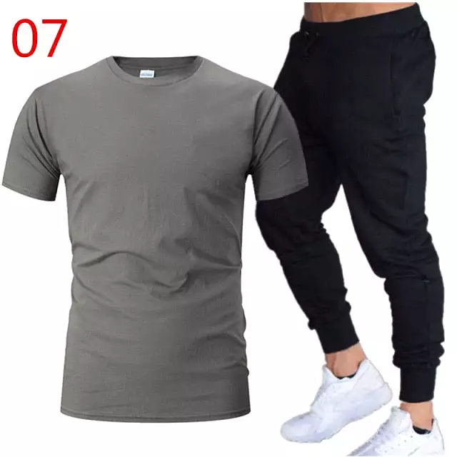 2Pieces Sets Men Casual Fitness Sport Suit Short Sleeve t Shirt+ Trousers