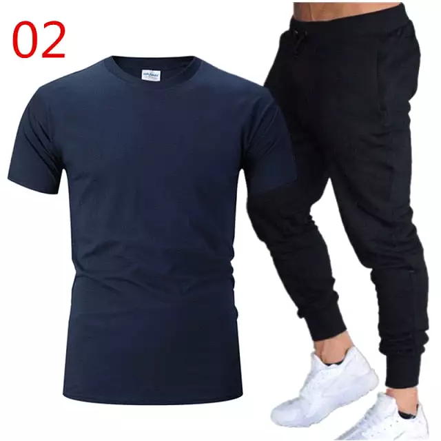 2Pieces Sets Men Casual Fitness Sport Suit Short Sleeve t Shirt+ Trousers