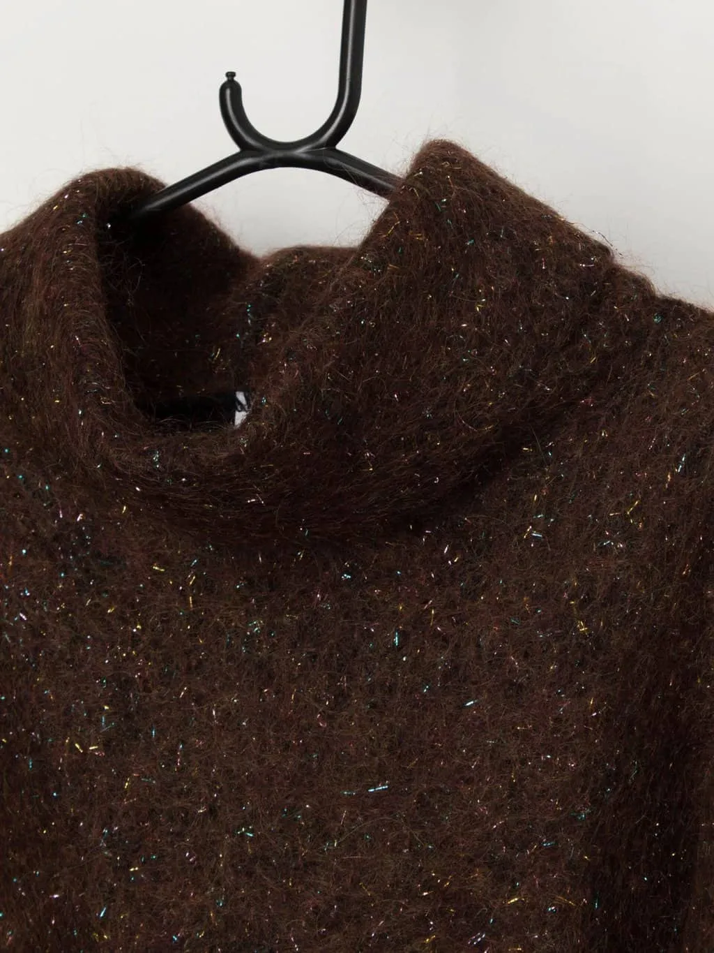 70s vintage fluffy brown sparkly cropped mohair sweater – Small