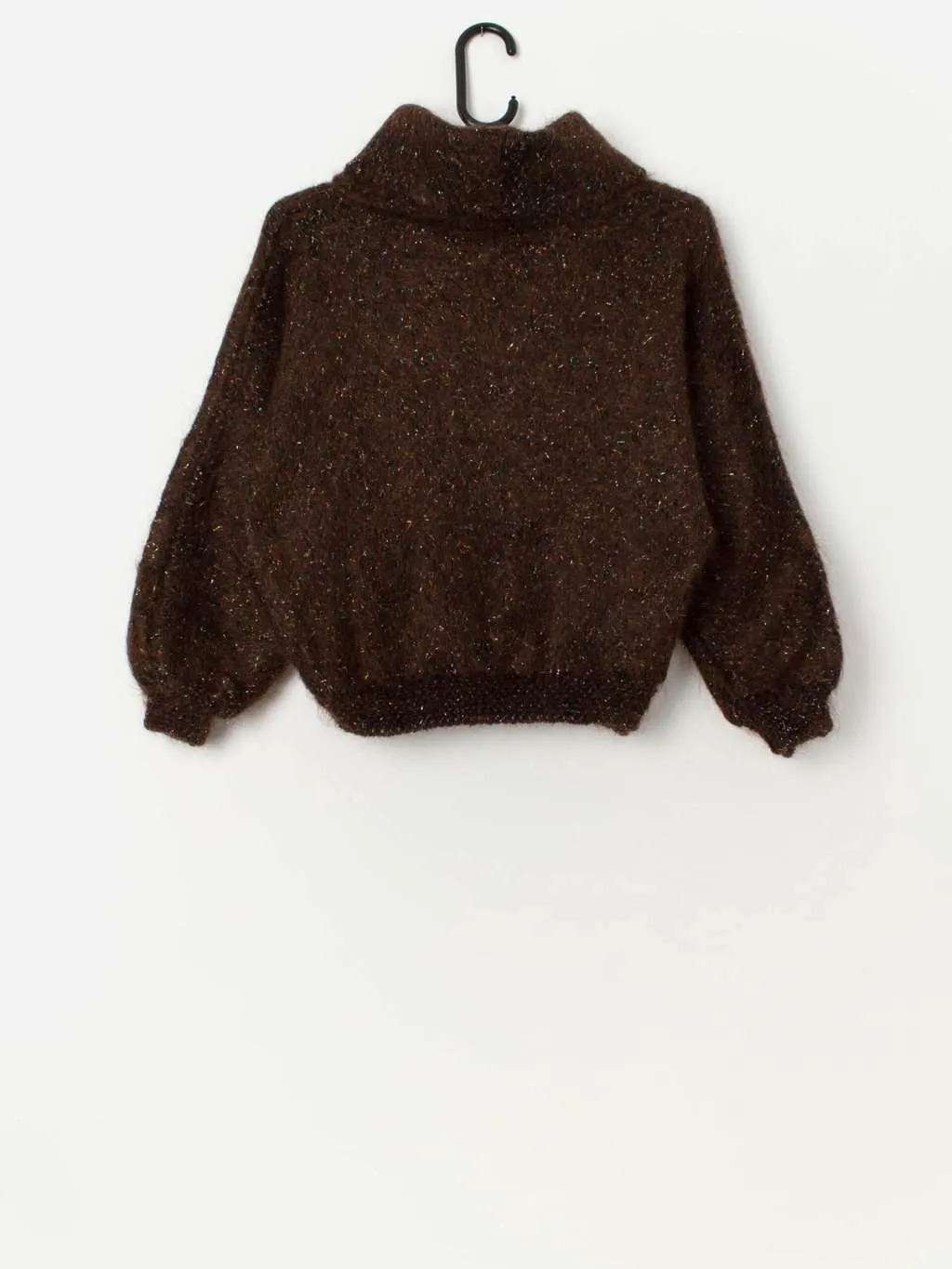 70s vintage fluffy brown sparkly cropped mohair sweater – Small