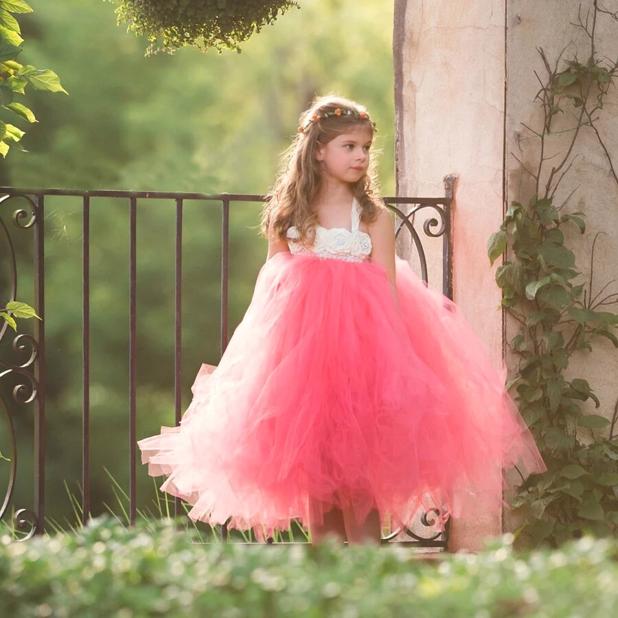 Aqua Tutu Ball Gown with Pearl Flowers and Hairbow