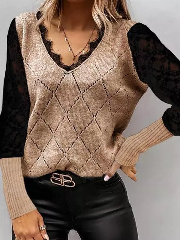 Argyle Pattern Pullover Knitwear Sweater Women