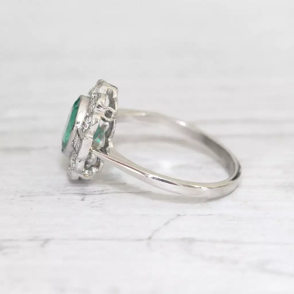 Art Deco Style 1.28 Carat Emerald and Diamond Cluster Ring