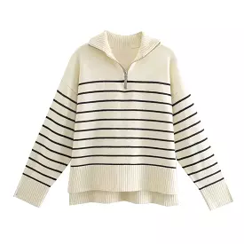 Asymmetry Striped Pullover Sweaters