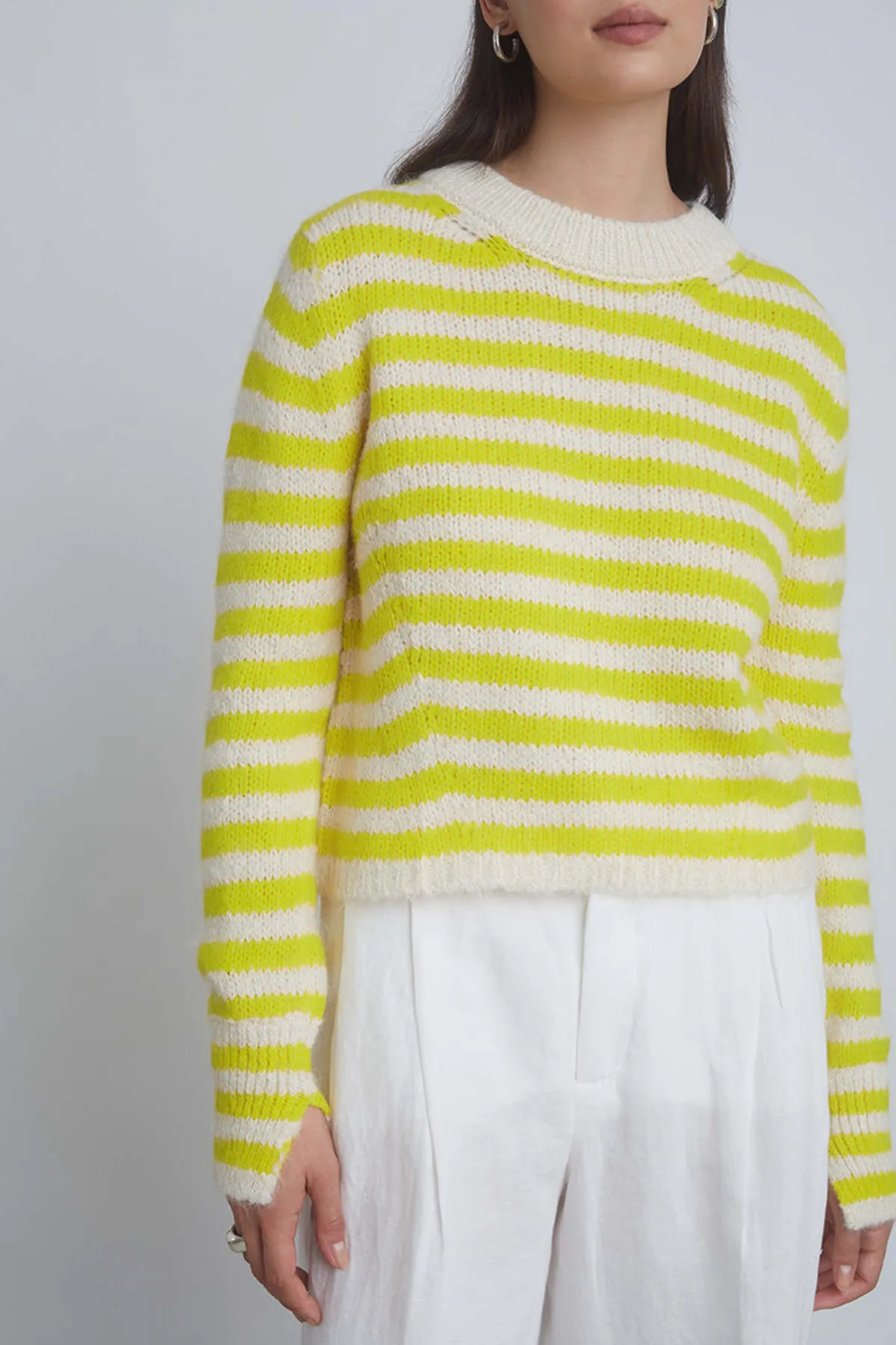 Ava Stripe Sweater - Ivory/Citron