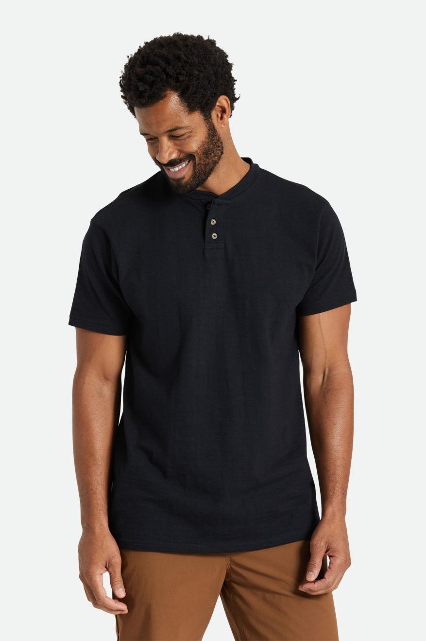 Basic Slub S/S Henley Tee - Black