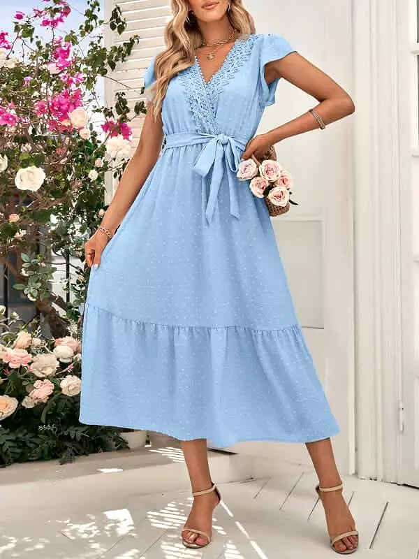 Belted Short Sleeve Maxi Dress