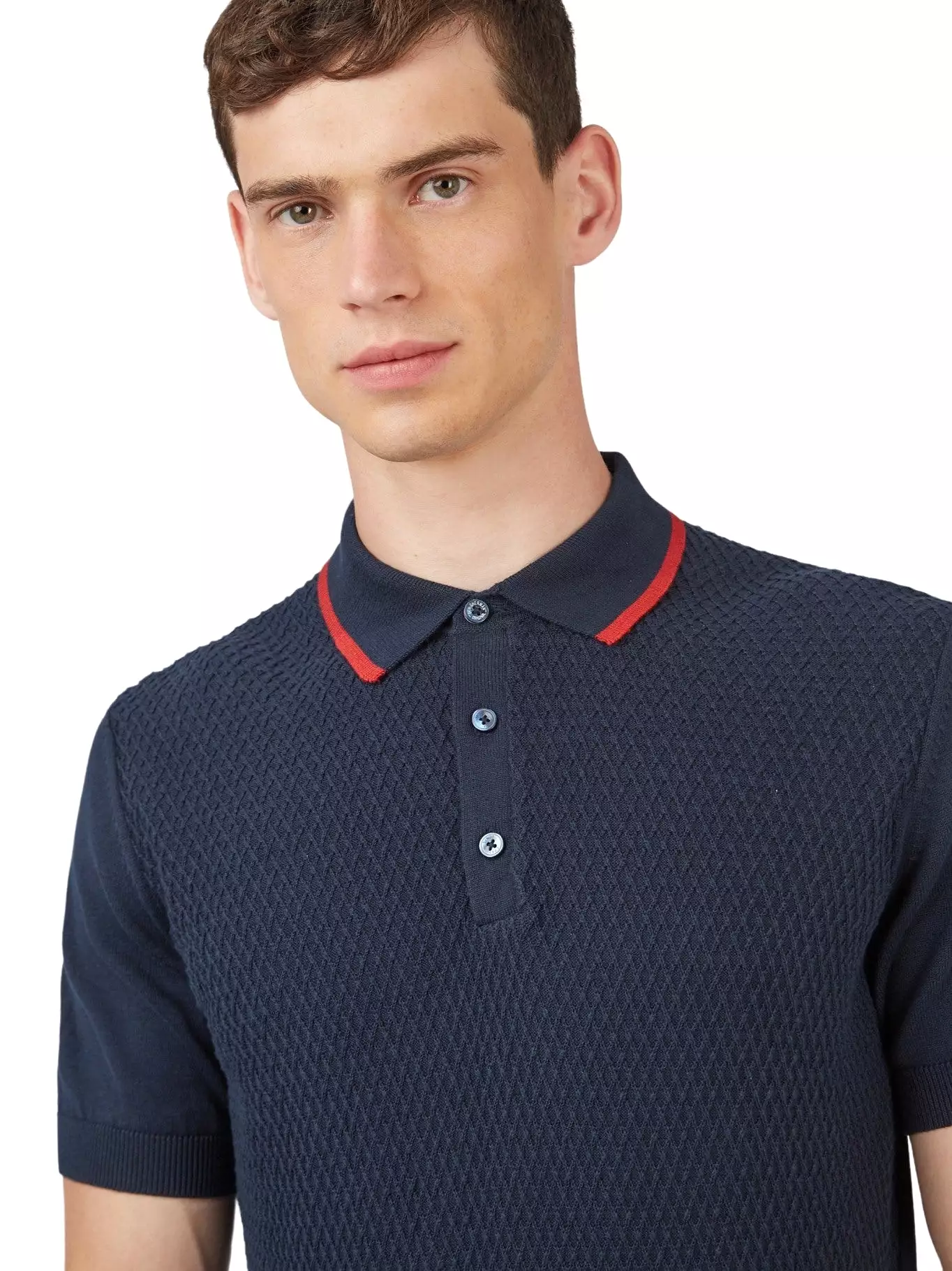 Ben Sherman Men's Textured Front Knit Polo Shirt