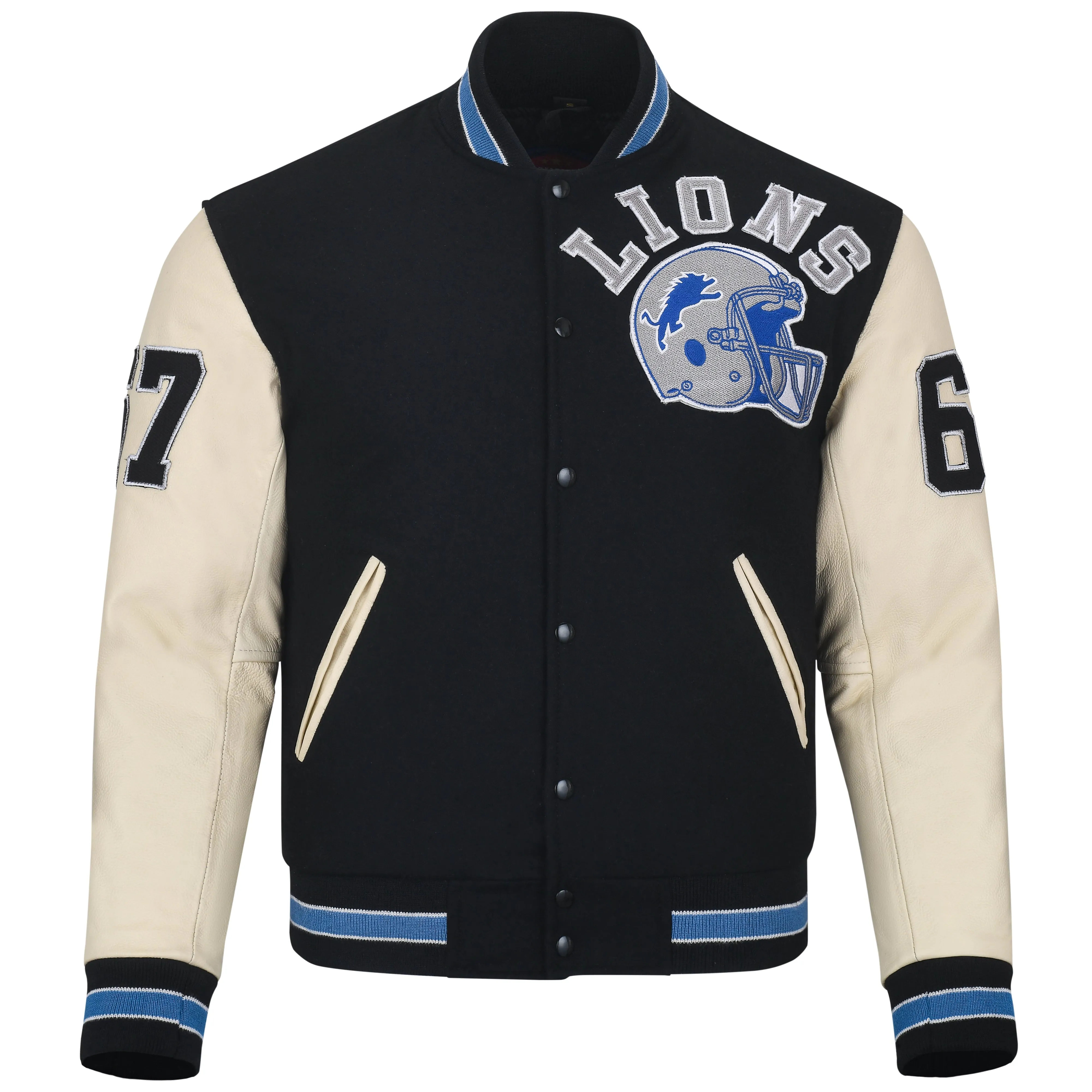 Biker Gear Pro Beverly Hills Hybrid Varsity Jacket University Letterman Bomber Jacket, Pure Wool & Original Cowhide Leather Jack