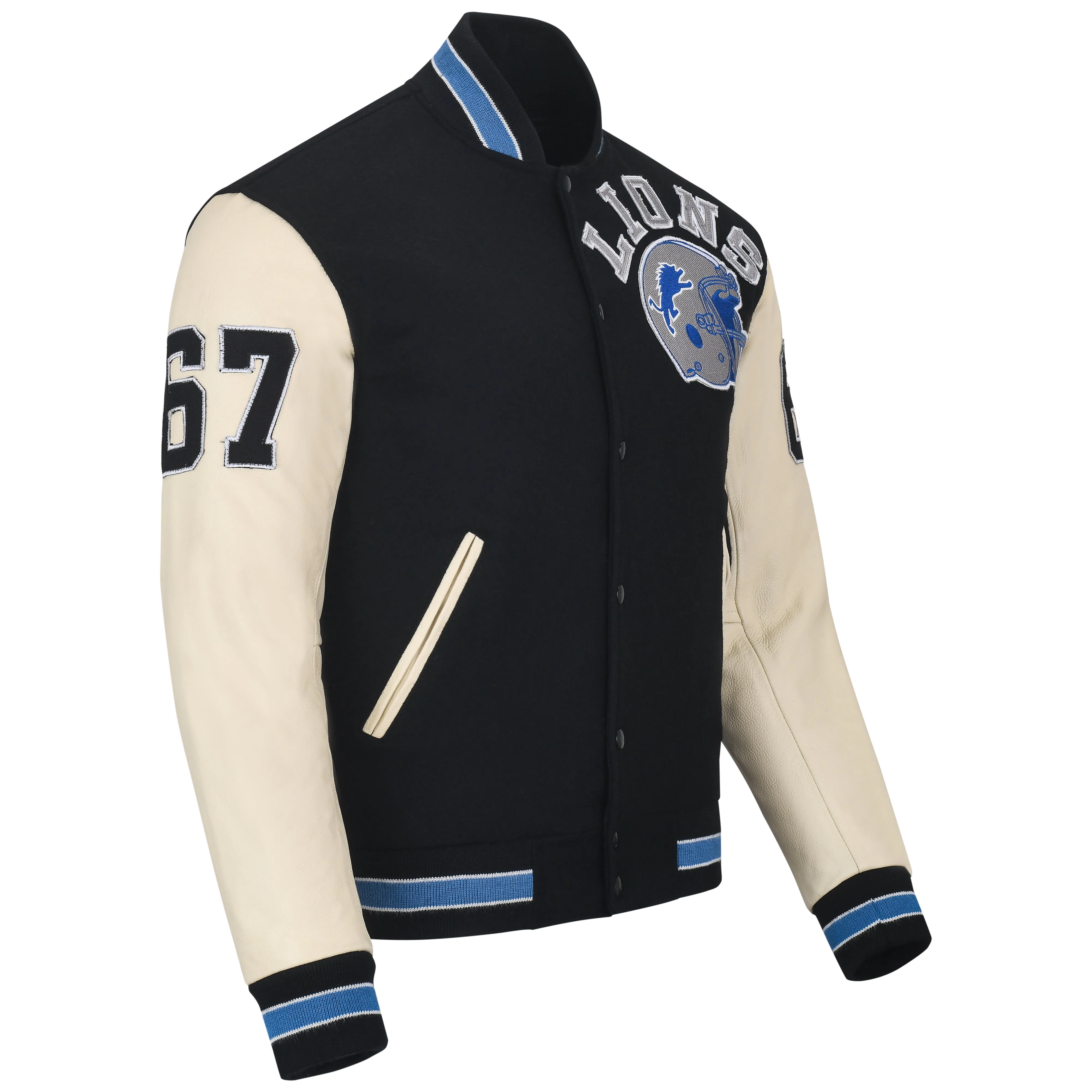 Biker Gear Pro Beverly Hills Hybrid Varsity Jacket University Letterman Bomber Jacket, Pure Wool & Original Cowhide Leather Jack