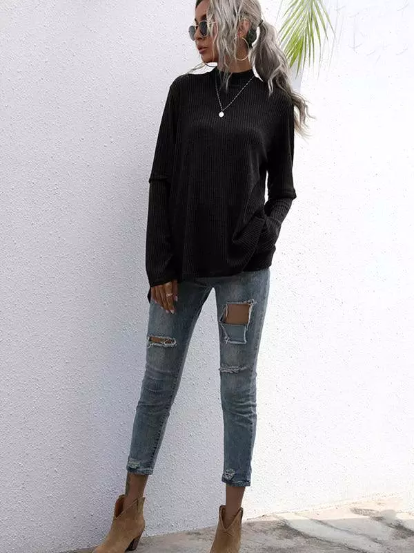 Black Loose Turtleneck Pullover Sweater Women