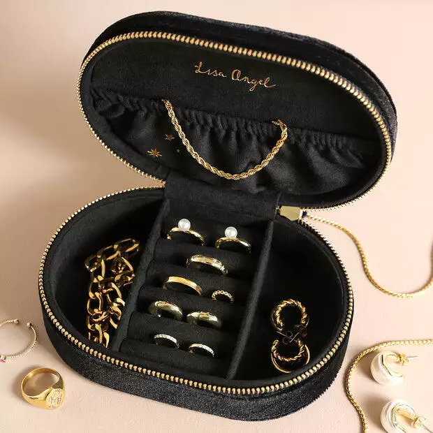 Black Starry Night Oval Travel Jewellery Case Box