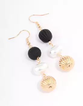 Black Triple Ball Beaded Drop Earrings