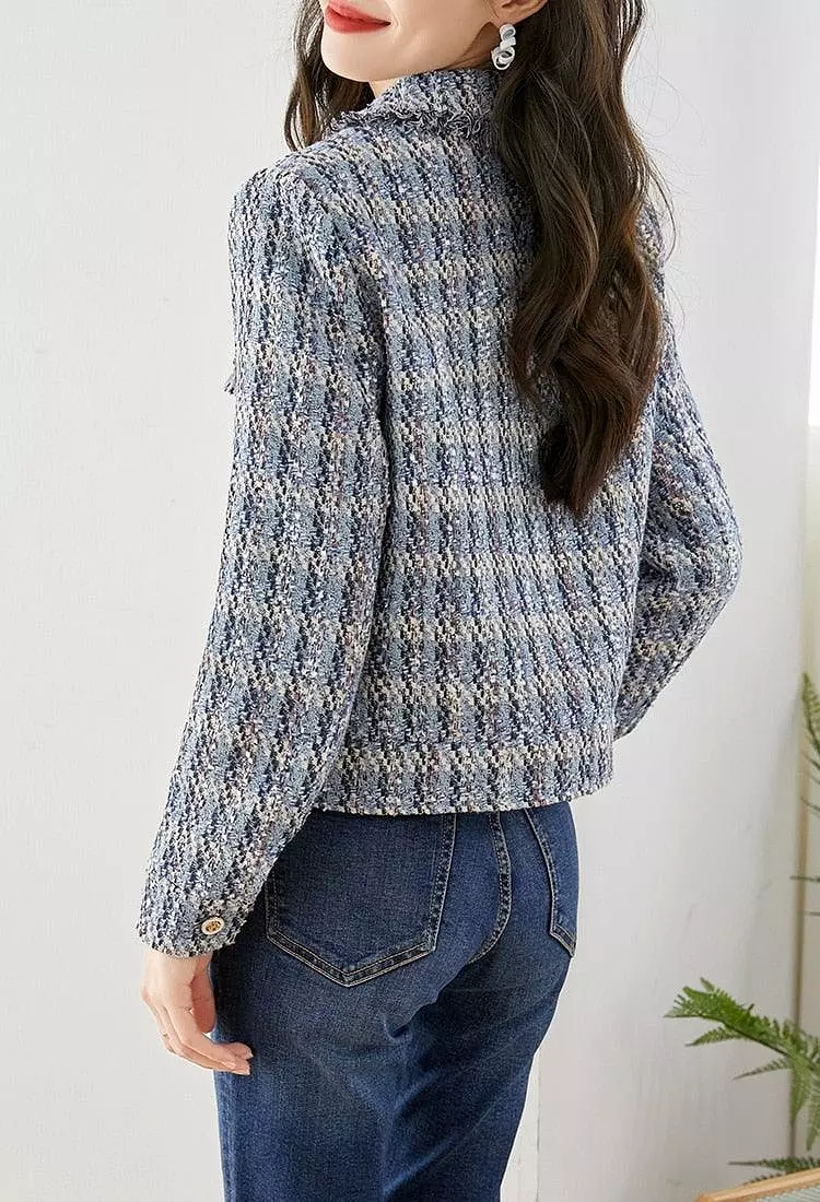 Blue Short Tweed Jacket Women