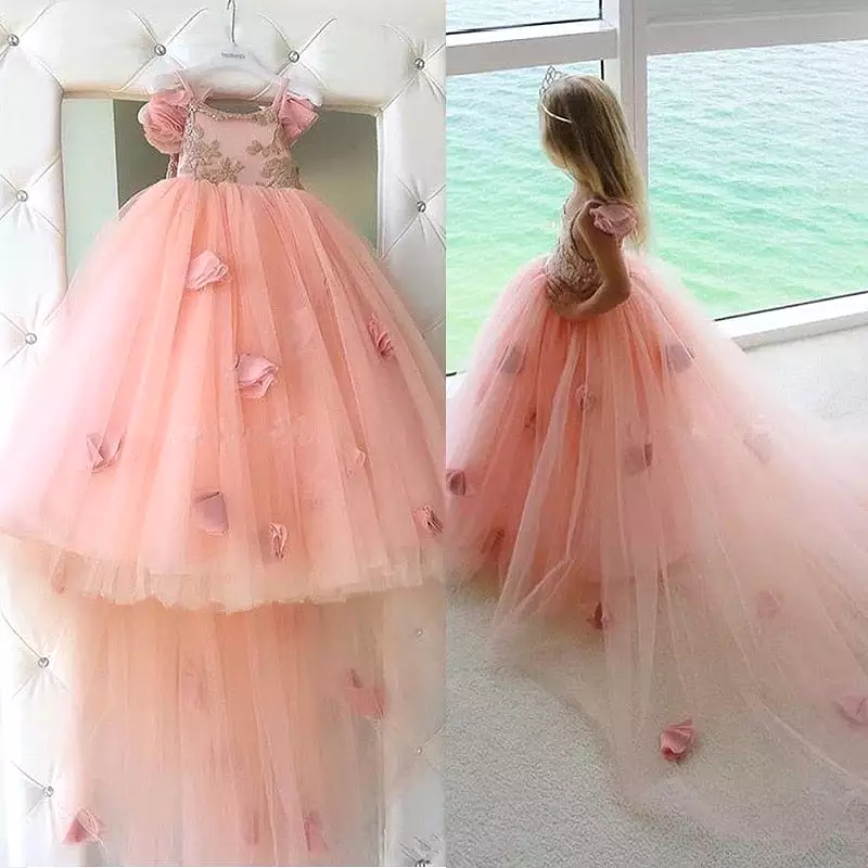 Blush Pink Tutu Spaghetti Ruffles Pageant Gowns