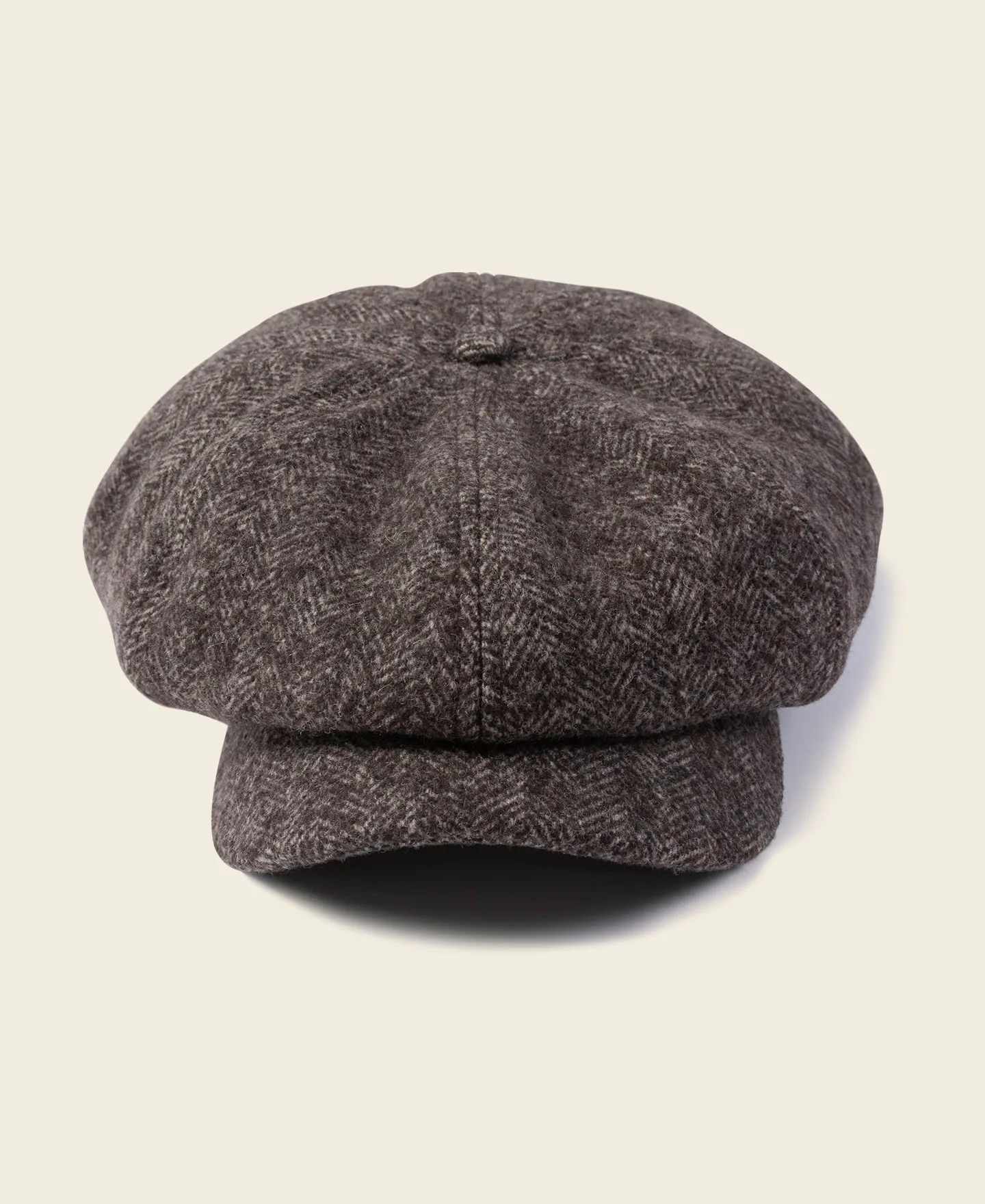 Brown Herringbone Wool Newsboy Cap