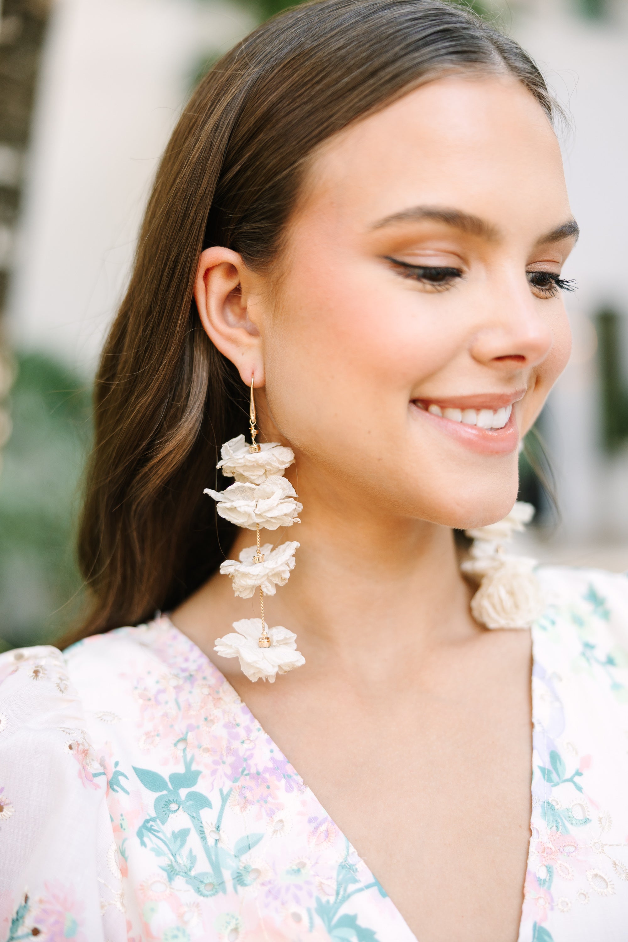 Call It Like You See It White Floral Earrings