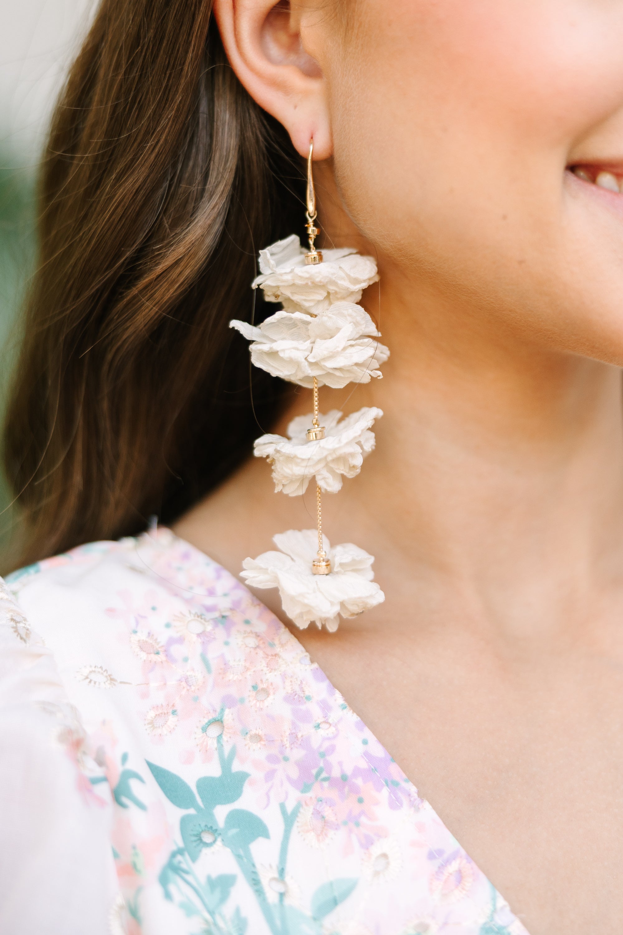 Call It Like You See It White Floral Earrings