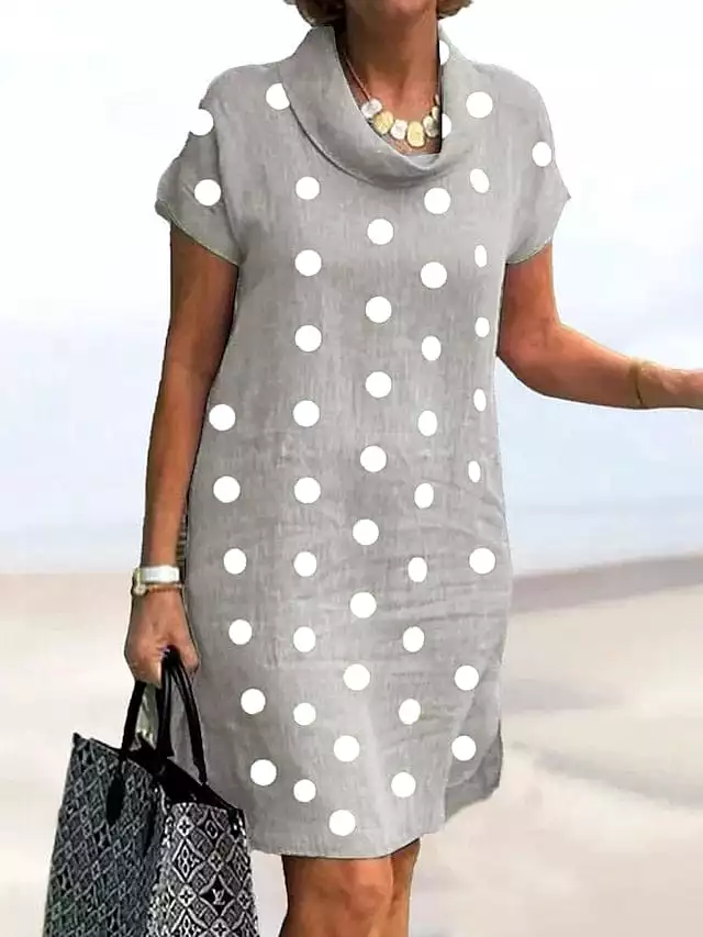 Casual Dress Cotton Linen Dress Shift Dress Midi Dress Cotton Blend Fashion Modern Outdoor Daily Cowl Neck Print Short Sleeve Su