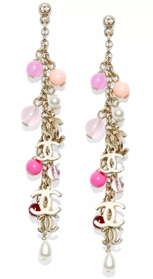 Chanel 19S 2019 long pierced CC pink bead Pearl dangle earrings