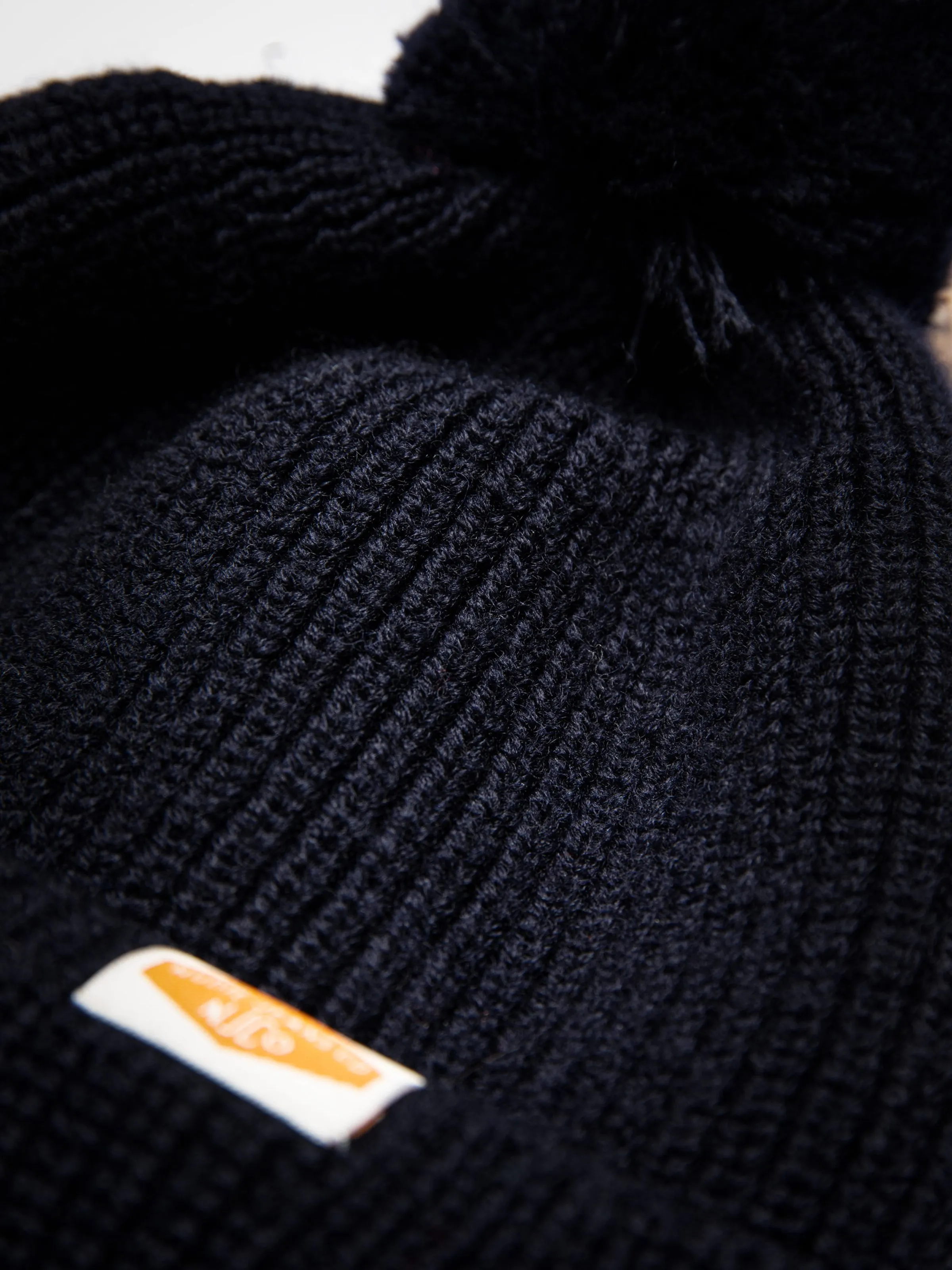 Chunky Pompom Wool Beanie Navy