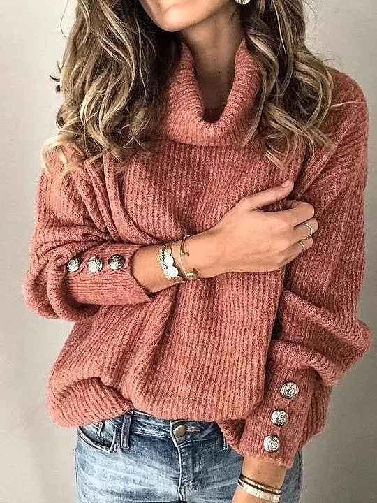 Classic Turtleneck Solid Color Sweatshirt Sweater for Women