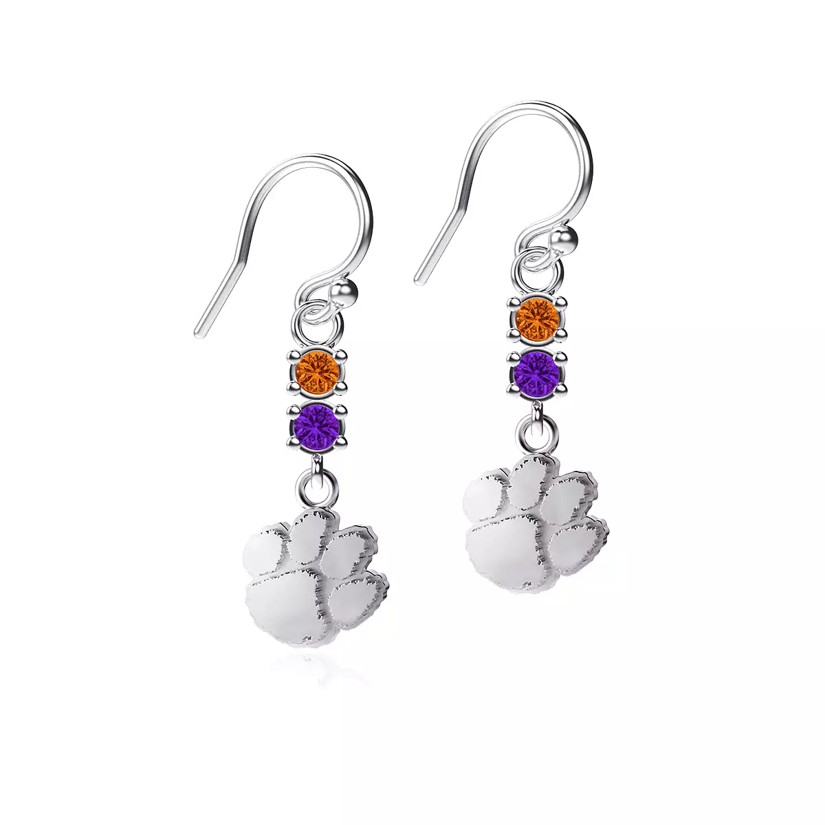 Clemson University Crystal Dangle Earrings - Silver