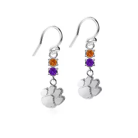 Clemson University Crystal Dangle Earrings - Silver