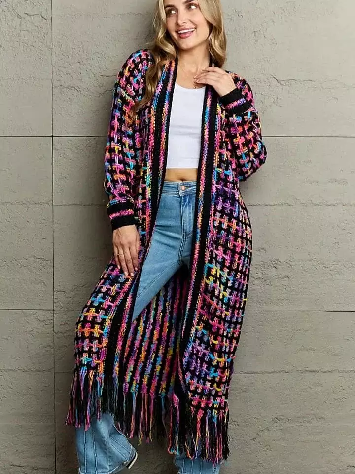 Colorful Plaid Rainbow Cardigan Sweater for Women