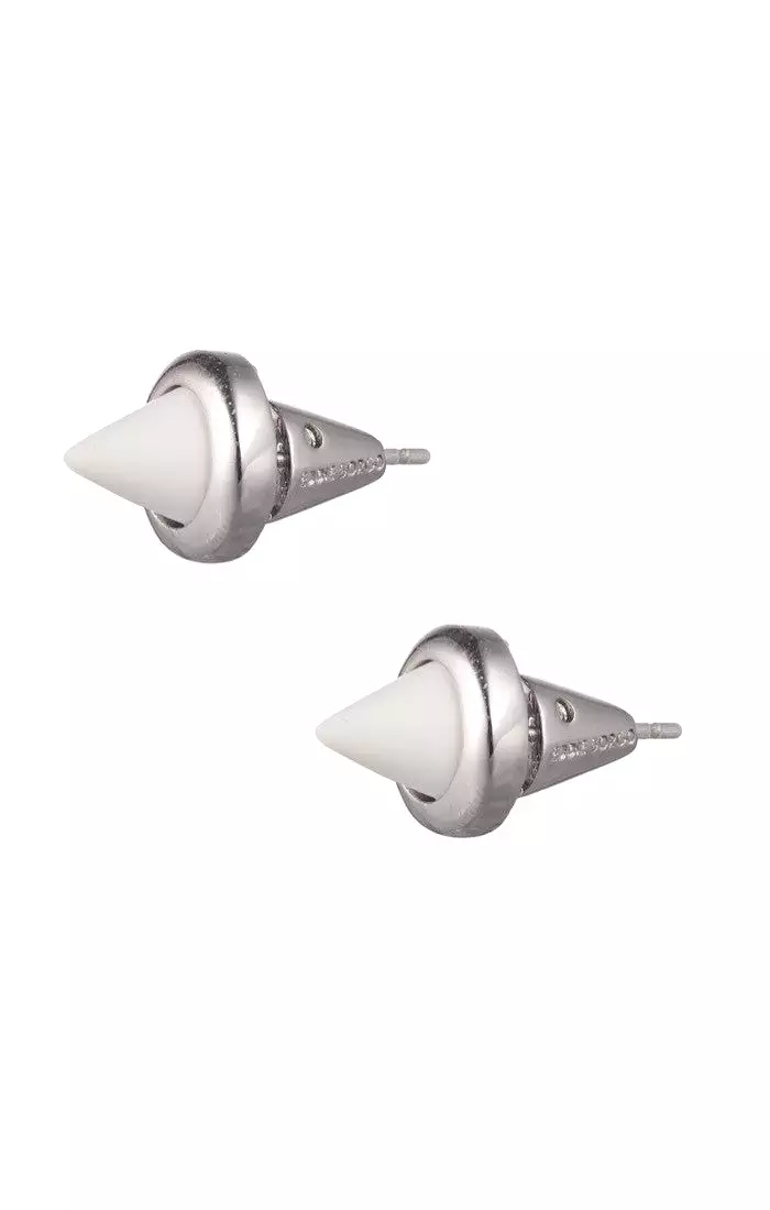 Cone Stud Earrings, Silver/White