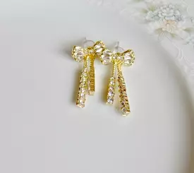 Crystal And Gold Bow Dangle Earrings -S4799425