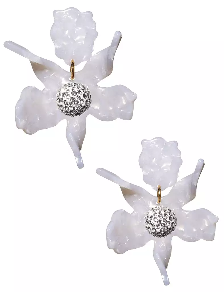 Crystal Lily Clip-on Earrings, Mother of Pearl