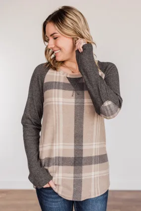 Decadent Days Long Sleeve Top- Taupe & Charcoal