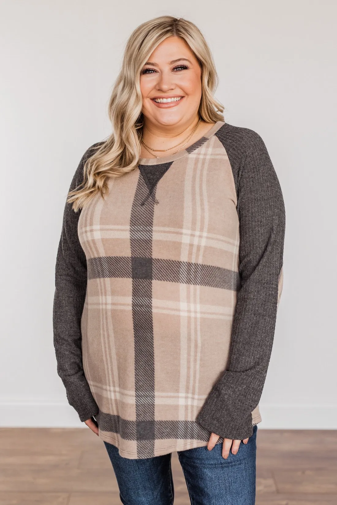 Decadent Days Long Sleeve Top- Taupe & Charcoal