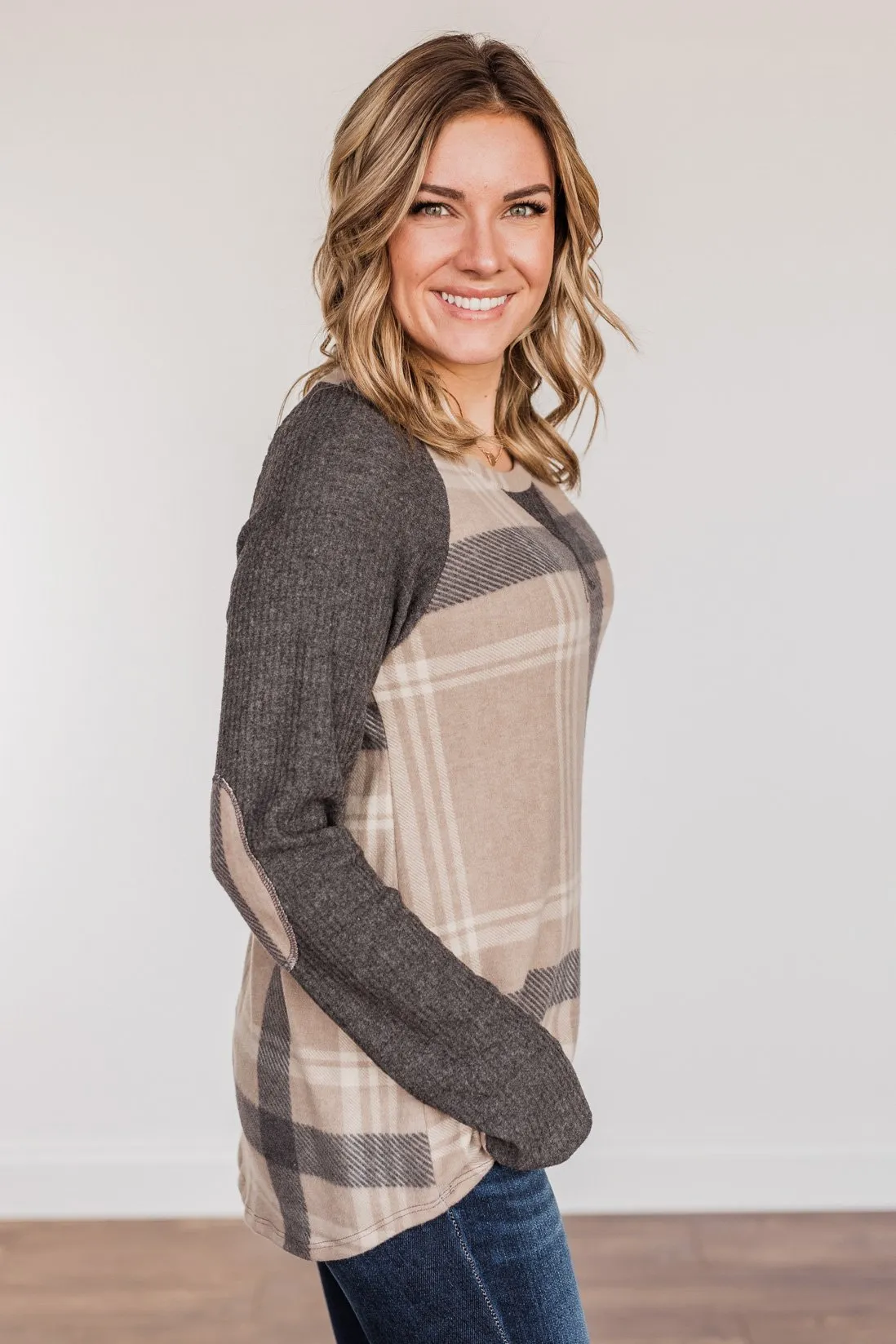 Decadent Days Long Sleeve Top- Taupe & Charcoal