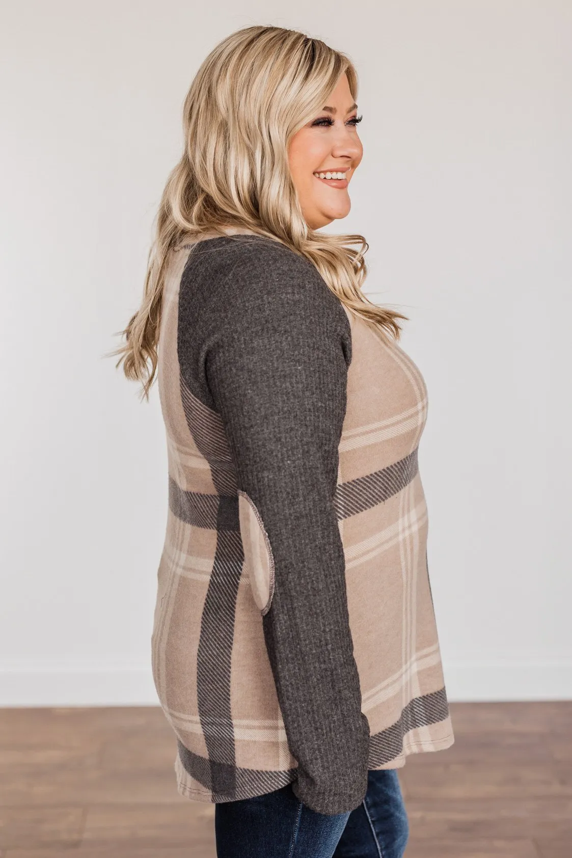 Decadent Days Long Sleeve Top- Taupe & Charcoal