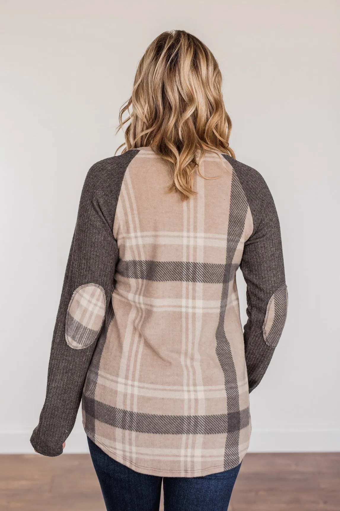 Decadent Days Long Sleeve Top- Taupe & Charcoal