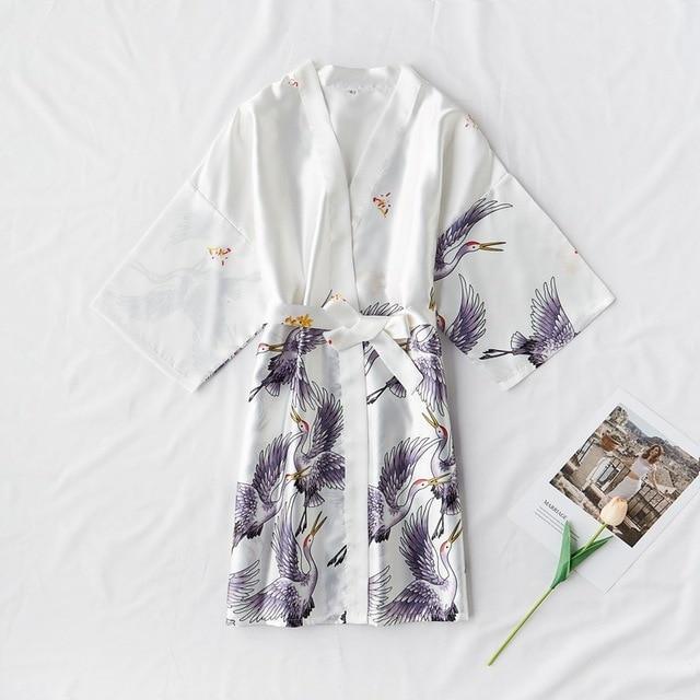 Dove Silk Satin Nightgown-Kimono Robe