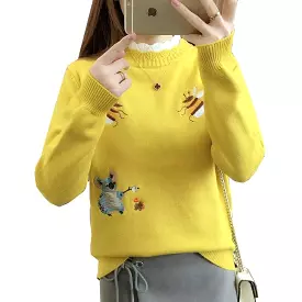 Embroidered Crewneck Women Sweater